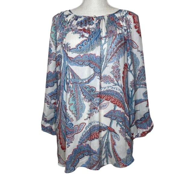 CHAPS Cotton Raglan Peasant Top - Size Large - Picture 1 of 5